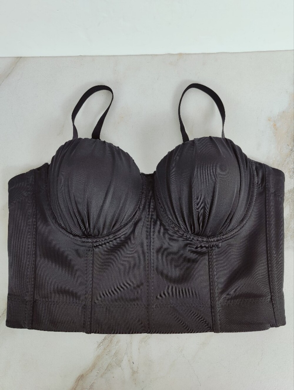 NWT French Kiss Black Cupped Corset Bustier Crop Top Bra, Sz S